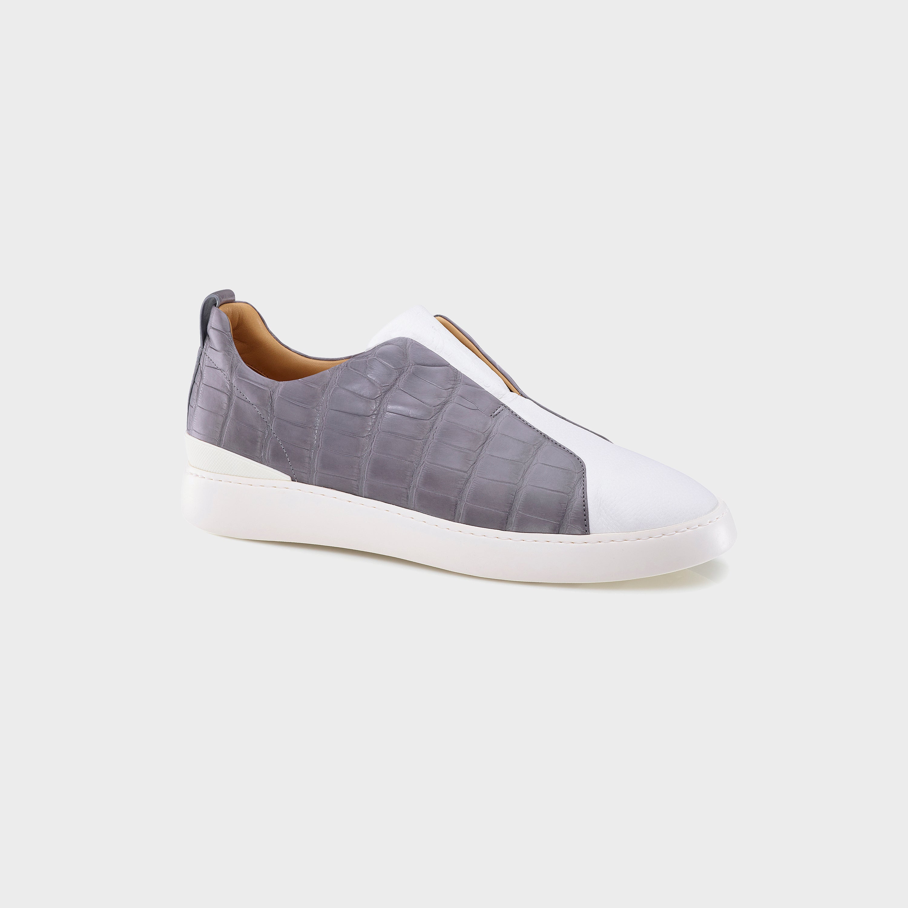 Milan crocodile sneakers grey - exotic leather sneakers